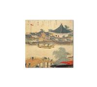 Artopweb MetalArt Materic 58 × 58 cm Tableau matériel 3D effet pinceau robuste prêt à accrocher écologique - The Shrine Komagata Do in Komagata de Hokusai Katsushika