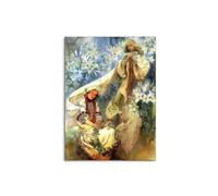 Artopweb MetalArt Materic 78 × 58 cm Tableau matériel 3D effet pinceau robuste prêt à accrocher décoration maison art design italien écologique - Homage to Mucha - Madonna of the Lilies