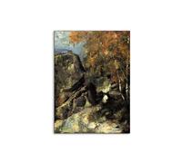 Artopweb MetalArt Materic 80 × 60 cm Tableau matériel 3D effet pinceau robuste prêt à accrocher décoration maison art design italien écologique - Rocks in Fountanbleu Forest par Cezanne Paul