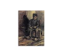 Artopweb MetalArt Materic 80 × 60 cm Tableau matériel 3D effet pinceau robuste prêt à accrocher décoration maison art design italien écologique - Peasant Making a Basket par Van Gogh Vincent