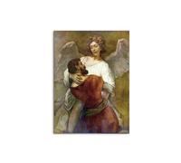 Artopweb MetalArt Materic 80 × 60 cm Tableau matériel 3D effet pinceau robuste prêt à accrocher décoration maison art design italien écologique Jacob's struggle with the angel de Rembrandt