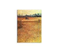 Artopweb MetalArt Materic 80 × 60 cm Tableau matériel 3D effet pinceau robuste prêt à accrocher écologique - Wheat field with a view of Arles par Van Gogh Vincent