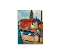Artopweb MetalArt Materic 80 × 60 cm Tableau matériel 3D effet pinceau robuste prêt à accrocher écologique - St. Mary's Church with houses and chimney par Macke August