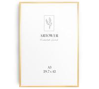 artower® Cadre Photo Aluminium Doré A3 | Cadre Mural Décoratif pour Salon Chambre et Maison | Grand Tableau DIN A3 30x42 cm | Cadre Décoration Dessin Diplôme et Poster 29,7 x 42cm