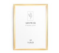 artower® Cadre Photo Aluminium Doré A5 | Cadre Mural Décoratif pour Salon Chambre et Maison | Petit Tableau DIN A5 15x21 cm | Cadre Décoration Dessin Diplôme et Poster 14,8 x 21cm