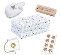 Artoz Kit créatif « étoile » - Boîte avec perforatrice, tampon, autocollant, pendentif - Pour travaux manuels, invitations, anniversaires, Noël, cartes de vœux, décoration de table