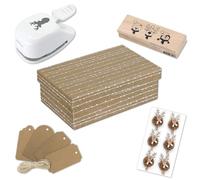 Artoz Lot de 2 boîtes créatives « Renne » - Avec perforatrice, tampon, autocollants, pendentifs - Pour travaux manuels d'invitations, anniversaires, Noël, cartes de vœux, décoration de table
