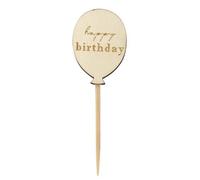 Artoz Lot de 6 bouchons en bois Happy Birthday en forme de ballon naturel pour décoration de gâteau