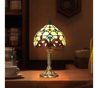 Artpad Lampe de table de style Tiffany, abat-jour de nuit en verre teinté fabriqué à la main, salon, barre de décoration de table méditerranéenne avec prise