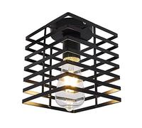 Artpad Plafoniera nera verniciata per illuminazione notturna del corridoio con gabbia metallica, plafoniera antiruggine semplice con montaggio superficiale con lampadina a led per scala bagno