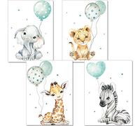 artpin® Affiche décorative pour chambre d'enfant - Tableaux chambre d'enfant vert-gris menthe pour Garçon filles - Safari Jungle Animal Poster Balloon P63