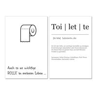 Artpin® Décor WC - Images de décoration pour salle de bain - Lot de 2 tableaux A4 noir et blanc - Définition de toilettes, images drôles, rôle important B16