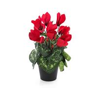 artplants.de Cyclamen Artificiel dans Un Pot, 12 Fleurs, Rouge, 25cm - Fleur Artificielle - Plante Artificielle