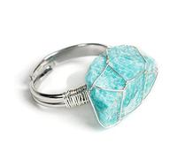 ARTQ Anneau De Pierre Amazonite Irrégulière Bague en Pierre Naturelle Couleur Argent Bague D'Ouverture Réglable Femmes Déclaration Anneaux Simples Cadeau Saint Valentin pour Femme Petite Amie Maman