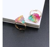 ARTQ Anneau De Pierre Bague en Pierre Naturelle en Cristal Multicolore Irrégulière pour Femmes, Ouverture Réglable, Bague Enveloppée De Fil, Bague D'Amitié Simple Vintage, Cadeau De Fête des Mères
