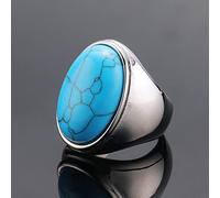 ARTQ Anneau De Pierre Formes Géométriques Bague en Pierre Naturelle Bleu Turquoise Style Punk À La Mode Bague À Armatures Vintage Cadeaux Bijoux pour Femmes Hommes (Diamètre Intérieur: 22,3 Mm) Fê