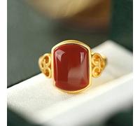 ARTQ Anneau De Pierre Géométrie Rouge Agate Bague en Pierre Naturelle Bague D'Ouverture Réglable Délicate Motif Vintage Simple Lunette Bagues en Pierre Femmes Saint Valentin Cadeaux Bijoux pour Femme