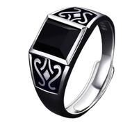 ARTQ Anneau De Pierre Incrustation D'Agate Noire Anneau D'Ouverture Réglable En Pierre Naturelle Hommes À La Mode Déclaration Anneaux Cadeau De La Saint-Patrick Pour Papa Frère Mari Et Petit Ami