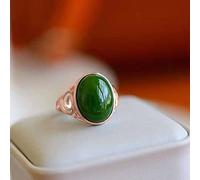ARTQ Anneau De Pierre Ovale Vert Jade Bague en Pierre Naturelle Femmes Bague D'Ouverture Réglable Vintage Anneaux Classiques Saint-Patrick Cadeau De Fête Bijoux pour Femme Petite Amie Maman