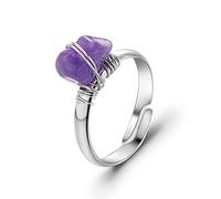 ARTQ Anneau De Pierre Pierres Concassées D'Améthyste Anneau De Pierre Naturelle Anneau D'Ouverture Réglable À La Mode Vintaget Satement Anneaux Simples Cadeau De Saint Valentin pour Femme Petite Amie