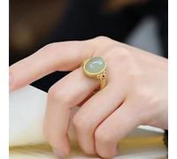 ARTQ Anneau De Pierre Vert Jade Pierre Naturelle Bague Ovale Ouverture Réglable Bague Élégante Délicate Simple Vintage Lunette Classique Saint Valentin Cadeau pour Femme Petite Amie Maman