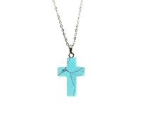 ARTQ Colliers pour Pièrres Naturelles Femme Crucifix Bleu Turquoise Colliers en Pierre Naturelle À La Mode Collier Pendentif en Cristal De Guérison Pierres Précieuses Bijoux Cadeau Fête des Mères P