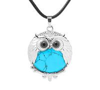 ARTQ Colliers pour Pièrres Naturelles Femme Ronde Bleu Turquoise Colliers en Pierre Naturelle À La Mode Chouette Motif Animal Gemstone Pendentif Collier Fête des Mères Cadeau Bijoux pour Femme Petite