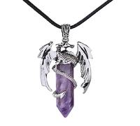 ARTQ Colliers pour Pièrres Naturelles Femmefil De Dragon Enroulement Colonne Hexagonale Améthyste Collier en Pierre Naturelle Collier Pendentif en Pierre Précieuse Boho Cadeau À La Mode Bijoux pour F