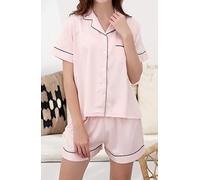 ARTQ Ensembles De Pyjama Ete Femme,Rose Clair Boutons De Revers Pyjama D'Été À Manches Courtes pour Femme 2 Pièces Ensemble Doux Et Confortable Pyjama pour Femme Loungewear Cadeau De Fête des Mères