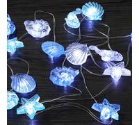 Artrastar Guirlande Lumineuse Animaux Marins 2M 20LED Décoration Maritime Chambre Mariage Fête Hippocampe ÉtoileDeMer Coquillage Escargot Piles Timer Int Ext (Bleu)