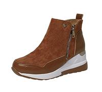 ARtray Bottines compensées pour femme Bottes en cuir Bottes à plateforme Mode Fermeture éclair latérale Bottes courtes amortissantes et rebondissantes Chaussures de marche surdimensionnées Pieds