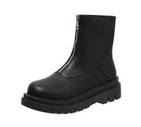 ARtray Bottines en cuir pour femme, bottes de motard pour femme, bottes de motard tendance, bottes de combat à bout rond, chaussures de moto décontractées avec fermeture éclair sur le devant, bottines