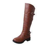 ARtray Bottines pour femme - En cuir - Style rétro - Avec ceinture à boucle - Bottes mi-hautes - Mode polyvalente - Bottes à plateforme - Bottes de route - Bottes longues - Bout rond - Talon bloc