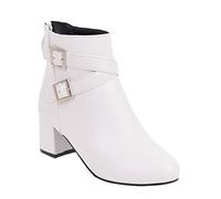 ARtray Bottines pour femme en cuir verni de qualité supérieure - Bottes décontractées tendance - Ceinture à boucle - Bottes courtes rétro à bout rond - Talon carré - Chaussures pieds nus - Simplicité