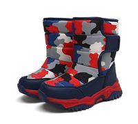 ARtray Chaussures d'hiver en coton pour enfant garçon avec motif camouflage et bottes d'hiver chaudes en polaire pour 4 à 14 bottes d'hiver, rouge, 28 EU