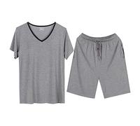 ARTRAY Ensemble de pyjama ample à manches courtes pour homme - Pantalon de pyjama en modal extra doux et confortable - Col en V avec cordon de serrage - Pantalon de survêtement respirant et léger