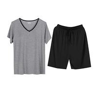 ARTRAY Ensemble de pyjama ample à manches courtes pour homme - Pantalon de pyjama en modal extra doux et confortable - Col en V avec cordon de serrage - Pantalon de survêtement respirant et léger