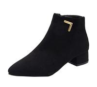 ARTRAY Femmes Mode Fermeture Éclair Side Talons Épais Bottes Hiver Super Confortables Polaire Chaude Anti-Slip Bottines Femmes Casual Smart Party Shoes Bottines de Sécurité Patchwork Femmes Bottes de