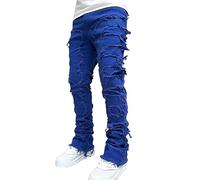 ARtray Jean de créateur pour homme, coupe ajustée, extensible, tendance, fantaisie, aspect usé, coupe cowboy, coupe classique, jean uni, délavé, bleu, 41-44.5