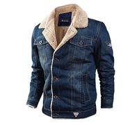 ARtray Soldats Veste en jean décontractée à manches longues pour homme Automne Hiver Veste polaire en tricot pour homme, bleu foncé, 6XL