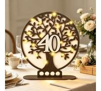 ARTREE Cadeau en argent pour 40e anniversaire et noces de ru n bois - Cadeau arbre de vie avec LED, panneau livre d'or, décoration de table et cadeau en argent en un