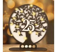 ARTREE Cadeau en espèces 25e anniversaire et noces d'argent en bois - Arbre de vie Cadeau d'anniversaire avec LED, décoration de table et cadeau en argent dans une idée cadeau spéciale