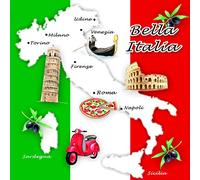 Arts de la table - Lot de 20 jolies serviettes de table représentant des attractions touristiques italiennes - Pour des repas traditionnels italiens - 33 x 33 cm