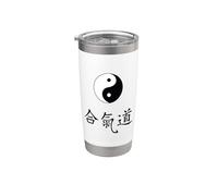 Arts martiaux Aïkido Tao Yin Yang Symbole caractères chinois Gobelet isotherme en acier inoxydable double paroi
