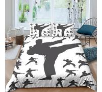 Arts Martiaux Kung Fu Housse de Couette 3D Imprimée Parure de Lit Microfibre Respirant Doux pour Chambre Décoration King（220x240cm）