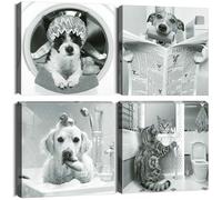 Artscope 4 Parties Impression sur Toile - Chien Chat Mignon Impression sur Toile Décoration Murale pour Chambre Peintures à l'huile pour Maison Bain Salon Chambre 30x30CM