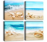 Artscope 4 Parties Impression sur Toile - Coquillages et Sable Impression sur Toile Décoration Murale pour Chambre Peintures à l'huile pour Maison Bain Salon Chambre 30x30CM