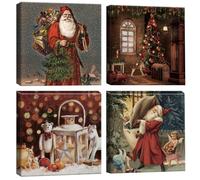 Artscope 4 Parties Impression sur Toile de Noël - Père Noël Impression sur Toile Décoration Murale pour Chambre Peintures à l'huile pour Maison Bain Salon Chambre 30x30CM