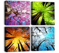 Artscope 4 Parties Impression sur Toile - Forêt des Quatre Saisons Impression sur Toile Décoration Murale pour Chambre Peintures à l'huile pour Maison Bain Salon Chambre 30x30CM