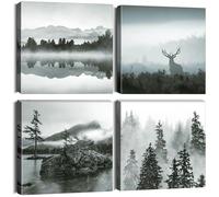 Artscope 4 Parties Impression sur Toile - Forêt et Brouillard Impression sur Toile Décoration Murale pour Chambre Peintures à l'huile pour Maison Bain Salon Chambre 30x30CM